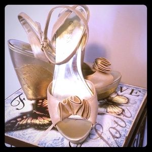 Gold Guess platform wedges